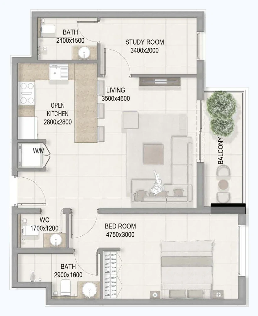 B1 · One bedroom + study — Sky Park