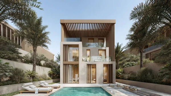 Developer illustration of a Wadi Zaha villa with an outdoor pool