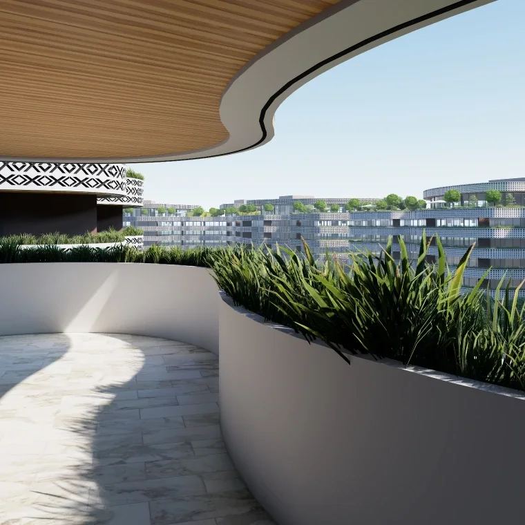 Developer illustration of a Yenaier terrace